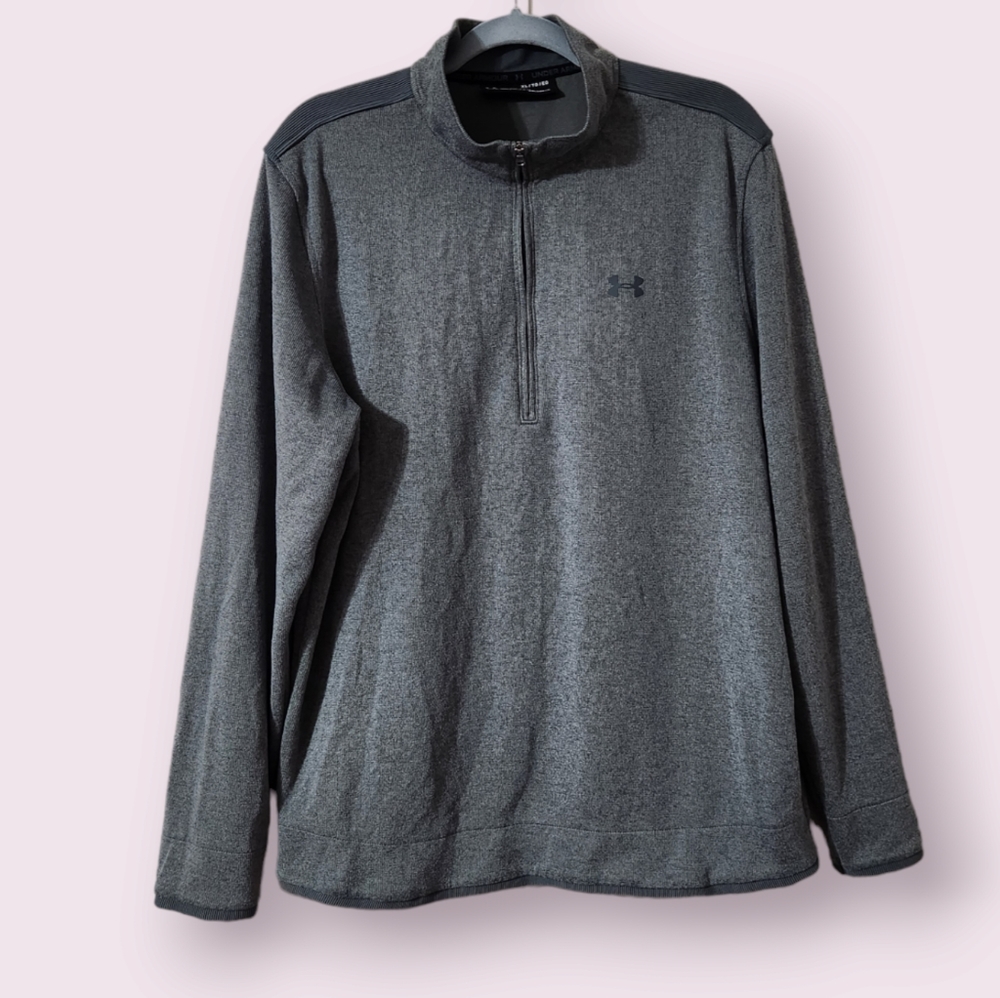 Under Armour Quarter Zip Mock Neck Pullover Sweater Mens XL Sustainable Grey